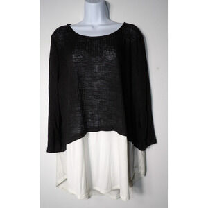 Simple Susan Betro 2X Top Tunic Black White Mixed Media Sweater Career Casual